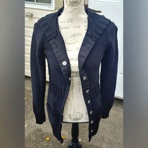 ✨Hand Re-Dyed✨Sweet Romeo Chunky Knit Black Hooded Pocket Cardigan M